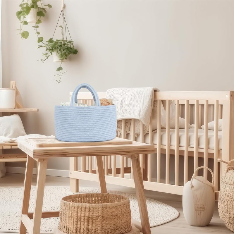 JUNBOLE Diaper Caddy Organizer Cotton Rope Baby Basket Nursery Storage and Portable Tote Bag for Car Ideal Baby Shower Gifts and Registry Must-Have for Newborn Essentials blue - Image 5